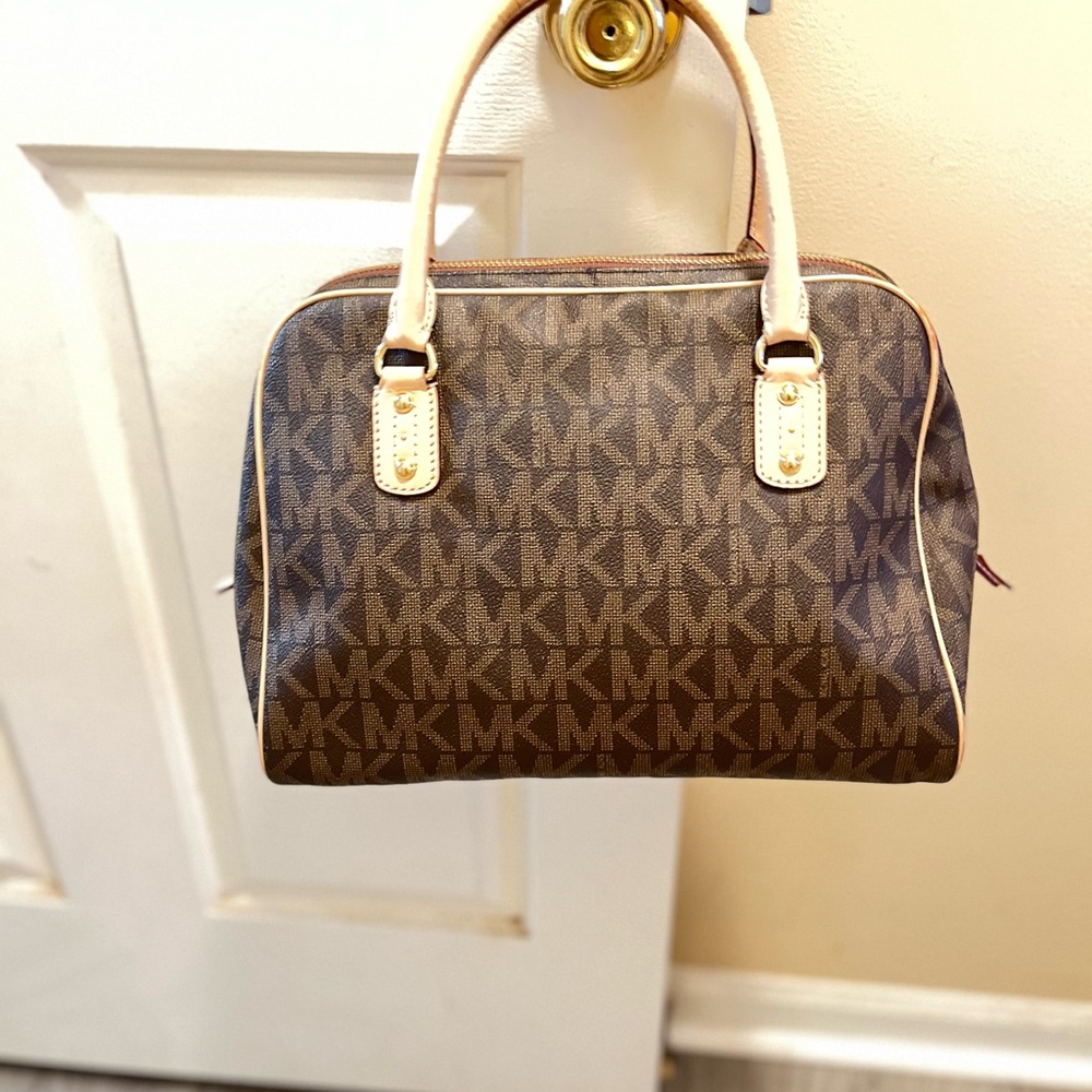 Michael Kors Brown and Cream Satchel with Gold-Tone Hardware - Picture 2 of 4